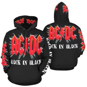 AC/DC Back In Black Hoodie Unisex Men’s Women’s Heavy Metal USA Size